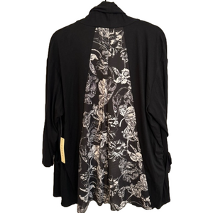NWT Cyrus Open Front Black 3/4 Sleeve Cardigan With Floral Back 1X